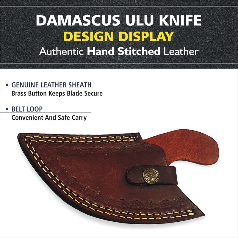 SHARDBLADE Alaskan Ulu With Sheath, Handmade 6.3" Damascus Steel Pizza Cutter Rocker With Wooden Handle, Premium Food Salad Chopper With Bottle Opener, Traditional Inuit Eskimo Knife - Image 5